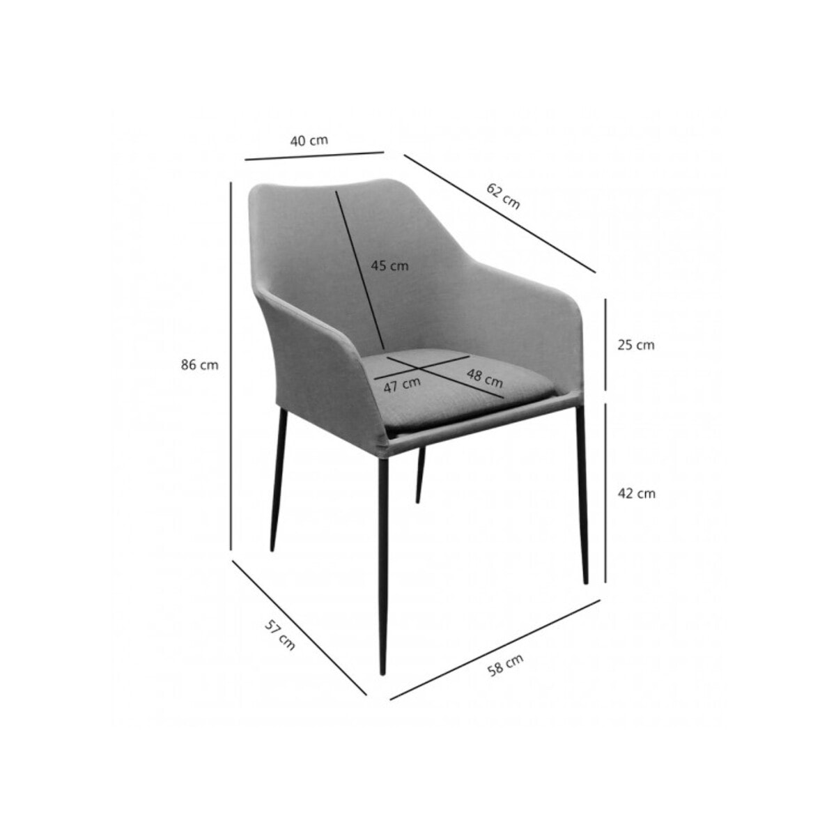 Chaise de jardin grande assise en métal brossé - TAHITI