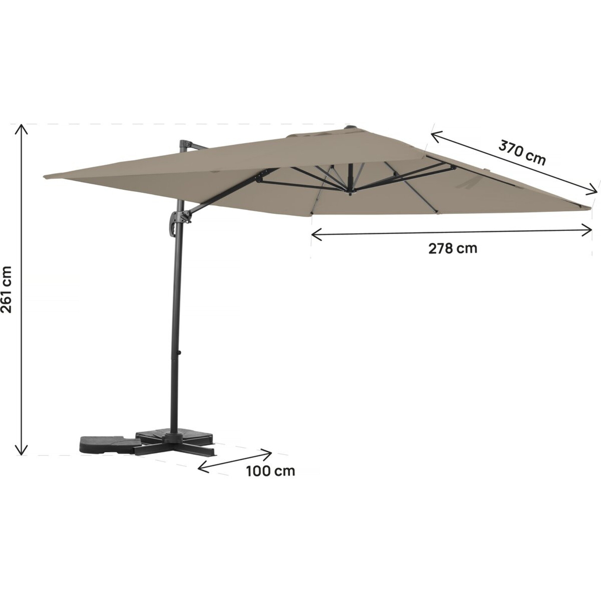Parasol jardin déporté en aluminium "Sky 4" - 3 x 4 m - Taupe - Avec Housse de protection