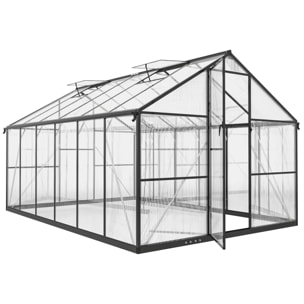 Serre de jardin 8,45 m² aluminium avec parois polycarbonate porte 2 lucarnes