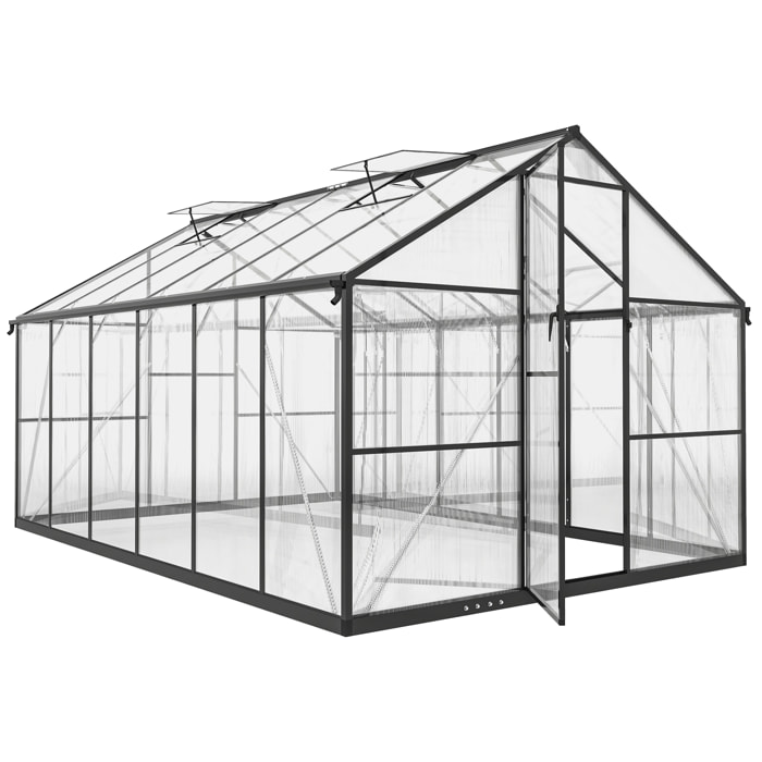 Serre de jardin 8,45 m² aluminium avec parois polycarbonate porte 2 lucarnes