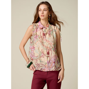 Oltre - Camicia senza maniche fantasia - Rosa