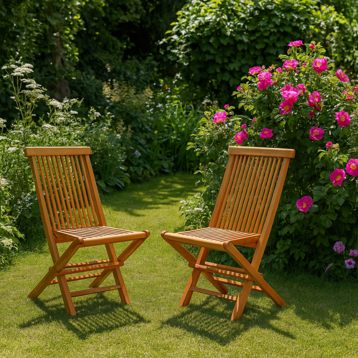 Lot de 2 chaises pliantes jardin teck massif brut