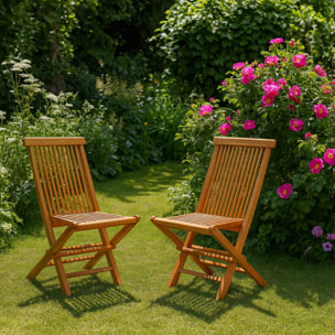 Lot de 2 chaises pliantes jardin teck massif brut