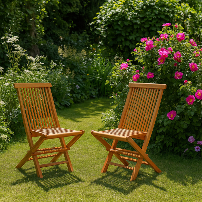 Lot de 2 chaises pliantes jardin teck massif brut