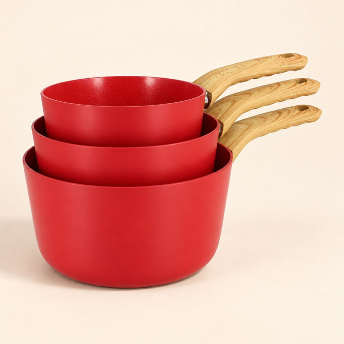 Lot de 3 casseroles revêtement céramique magenta -  tous feux COLORAMA