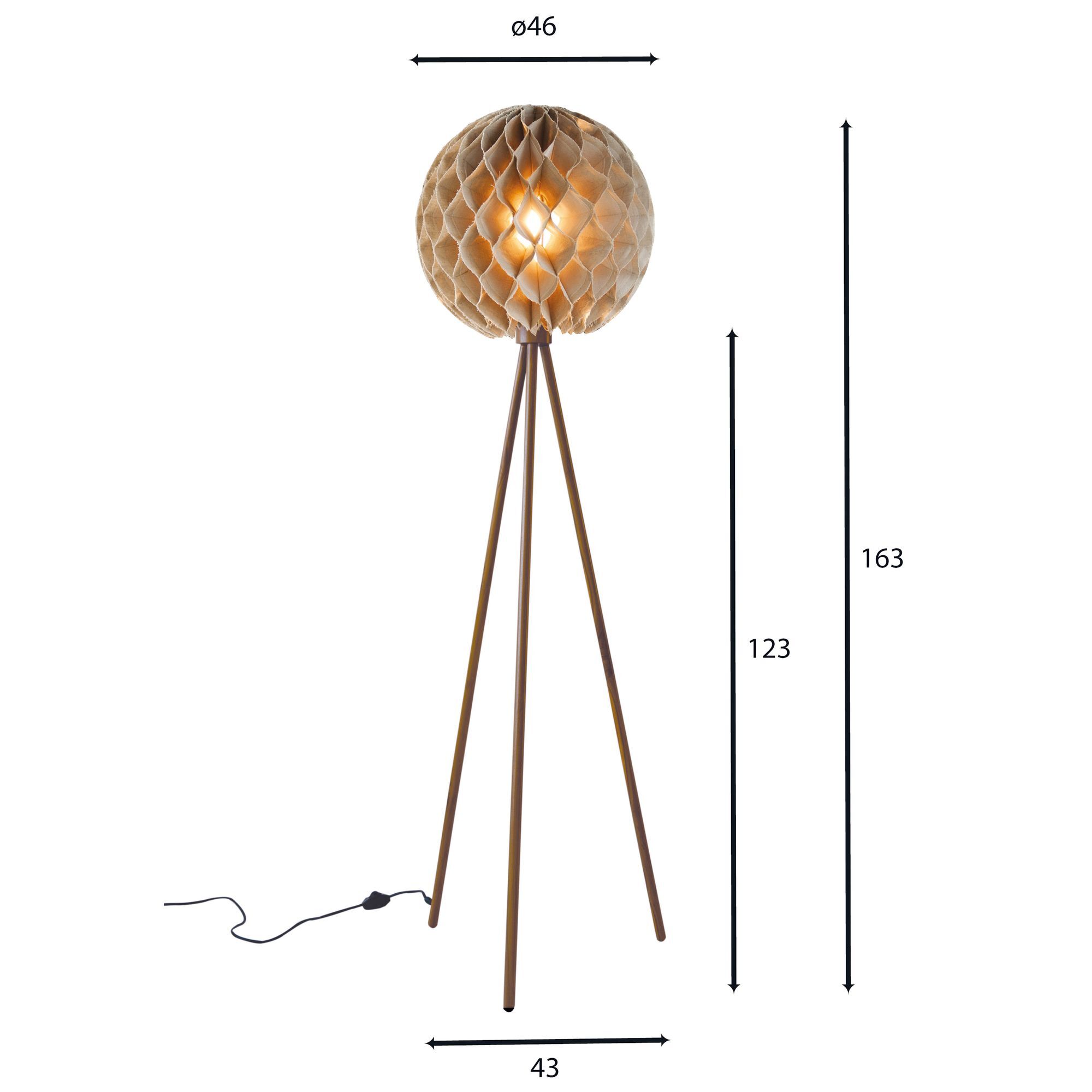 Lampadaire en lin taupe pied en teck h163cm BULAT