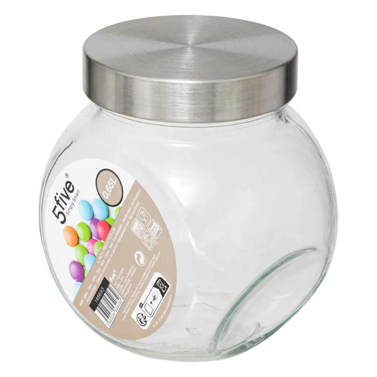 Bocal verre à bonbons couvercle inox 650ml