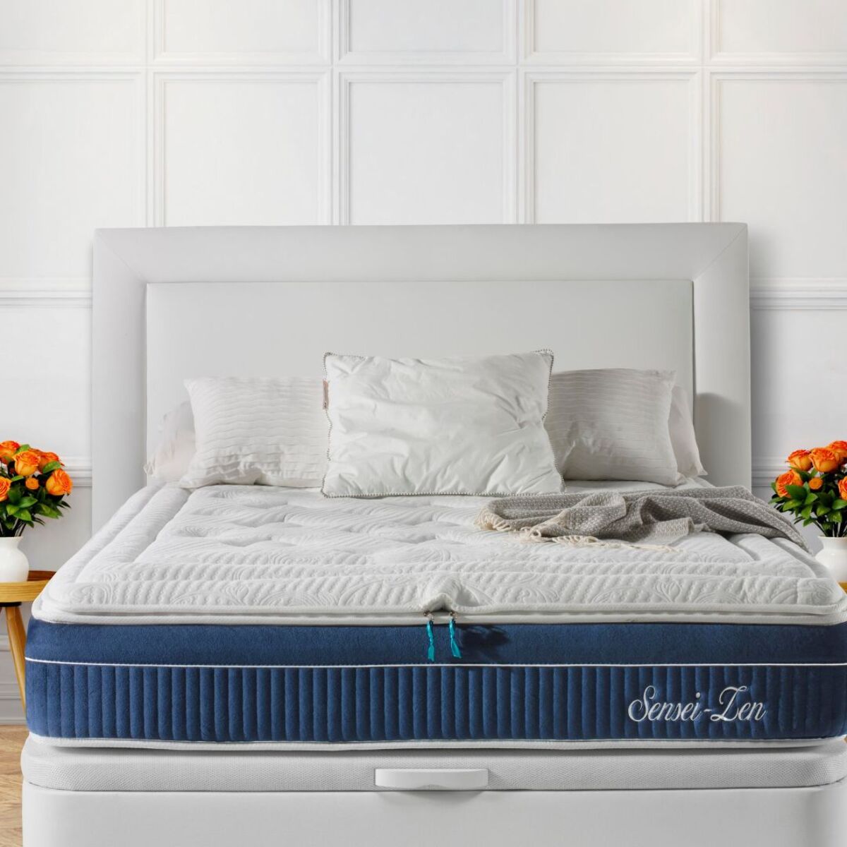 Cabecero de madera tapizado en tela para cama de 105 135x132