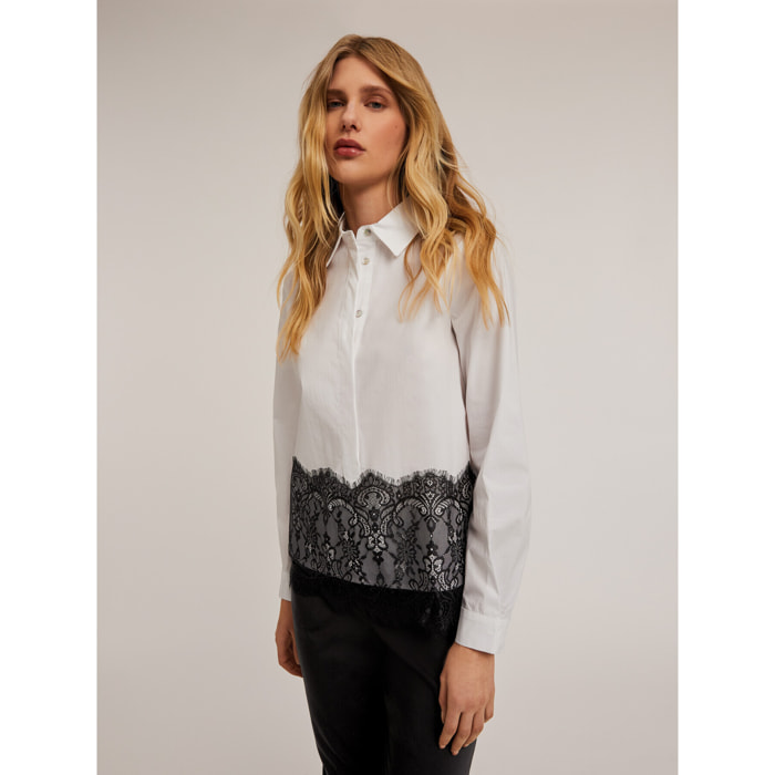 Motivi - Camicia serafino con banda in pizzo - Bianco