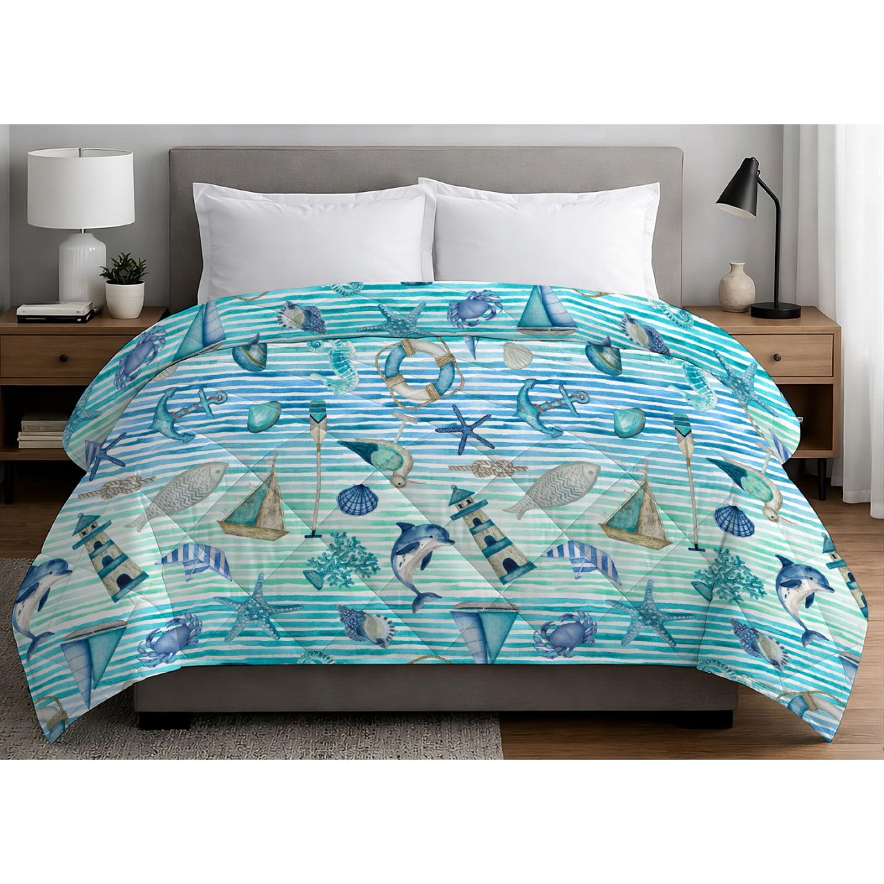 Trapuntino Estivo Leggero 100gr Ideale Primavera/ Estate Disegno Mare Azzurro