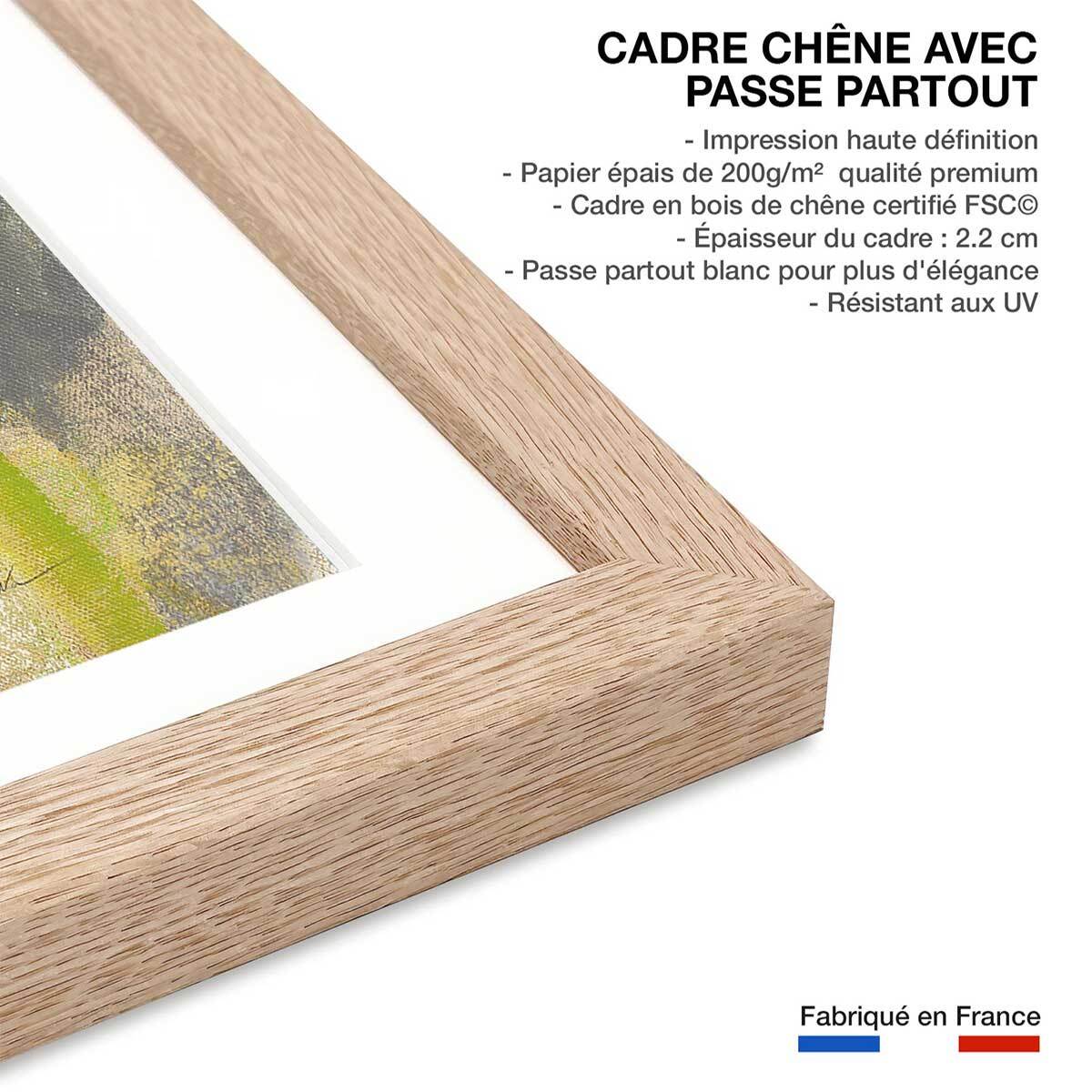 Poster boutons d'or Affiche + cadre en bois - Chêne