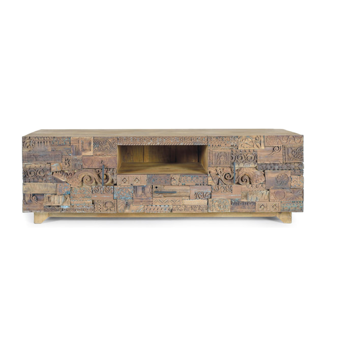 Mueble TV de Madera de Mango 180 Cm Estilo Boho Étnico Tallado