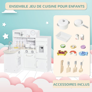 Cuisine bois jeu d'imitation - cuisine enfant - nombreux accessoires & rangements inclus - MDF pin blanc