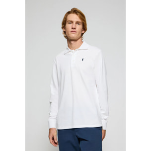 Polo a maniche lunghe con tre bottoni in bianco con logo Rigby Go