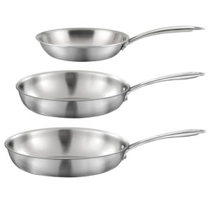Gourmet - Lote de 3 sartenes de acero inoxidable 20-24-28 cm