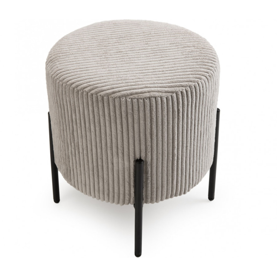 ALBANE - Tabouret rond 36x36cm tissu velours côtelé gris perle pieds métal