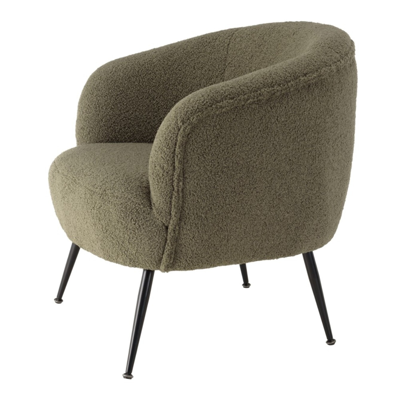 AGATHE - Fauteuil cosy tissu bouclette vert kaki pieds métal noir