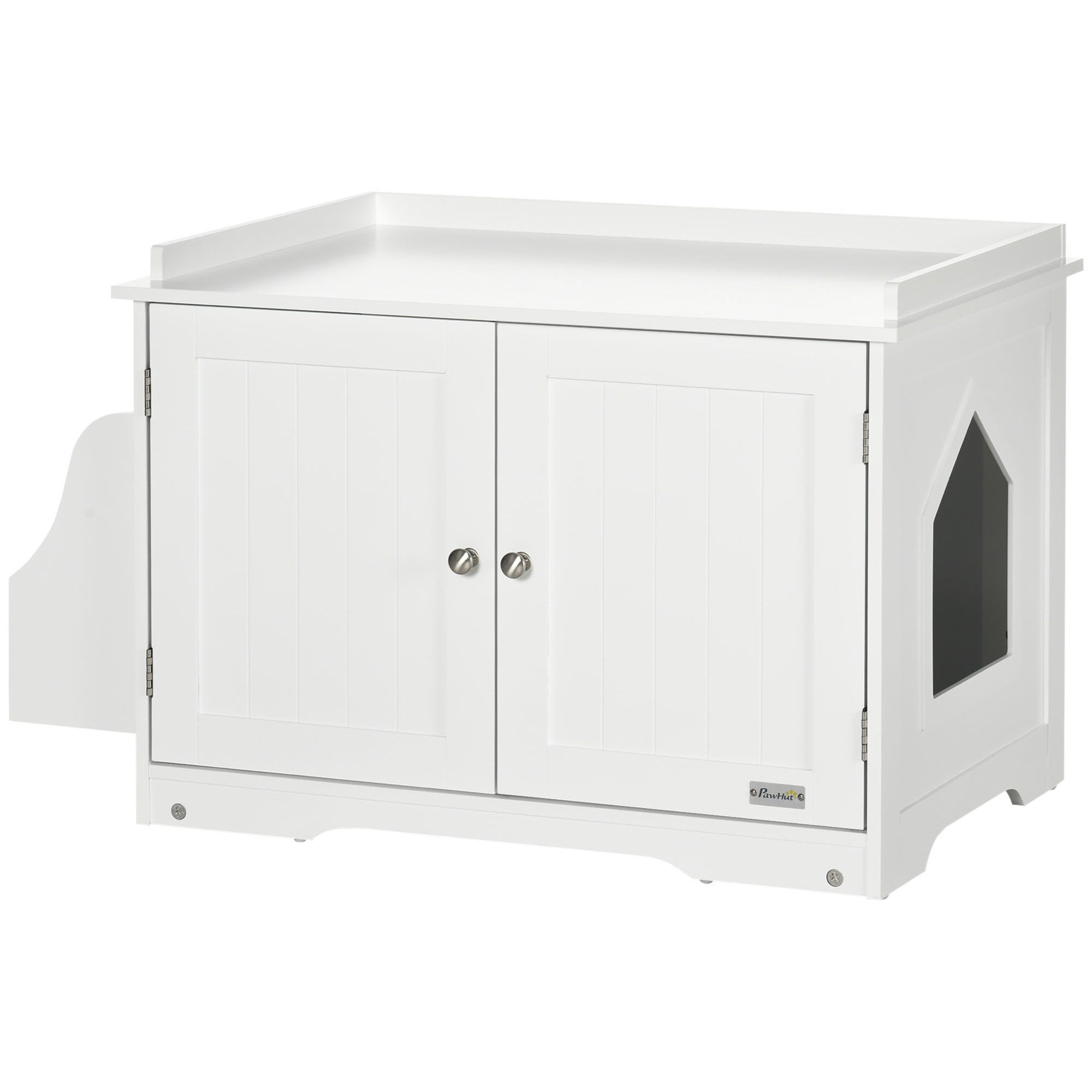 Maison de toilette pour chat table d'appoint 2 en 1 - 2 portes, cloison amovible, rangement latéral - blanc