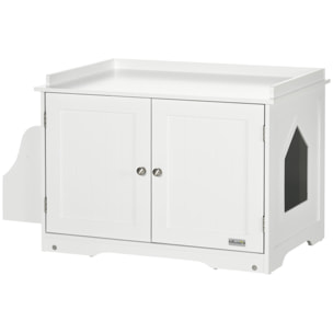 Maison de toilette pour chat table d'appoint 2 en 1 - 2 portes, cloison amovible, rangement latéral - blanc