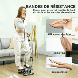 Mini stepper Fitness réglable 2 bandes de résistance incluses écran LCD multifonction gris