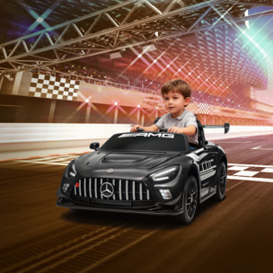 Coche Eléctrico para Niños, Mercedes-AMG GT3 Evo, Coche de Batería 12V, con Mando a Distancia 2,4 G, Motor Doble, Ruedas Auxiliares, Asa de Arrastre, Música Inalámbrica, Faros, Negro