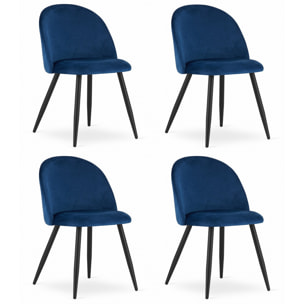 Set di 4 Sedie Bello in Velluto Blu Notte con Gambe Nere