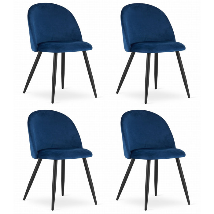 Set di 4 Sedie Bello in Velluto Blu Notte con Gambe Nere