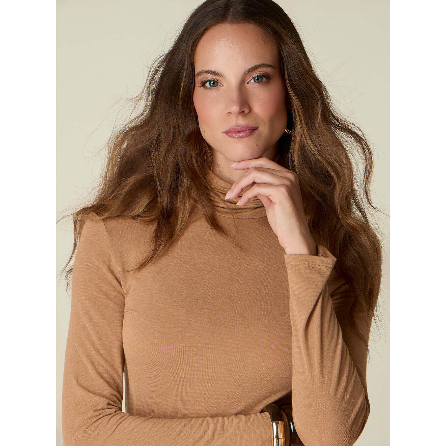Oltre - T-shirt dolcevita misto cashmere - Beige