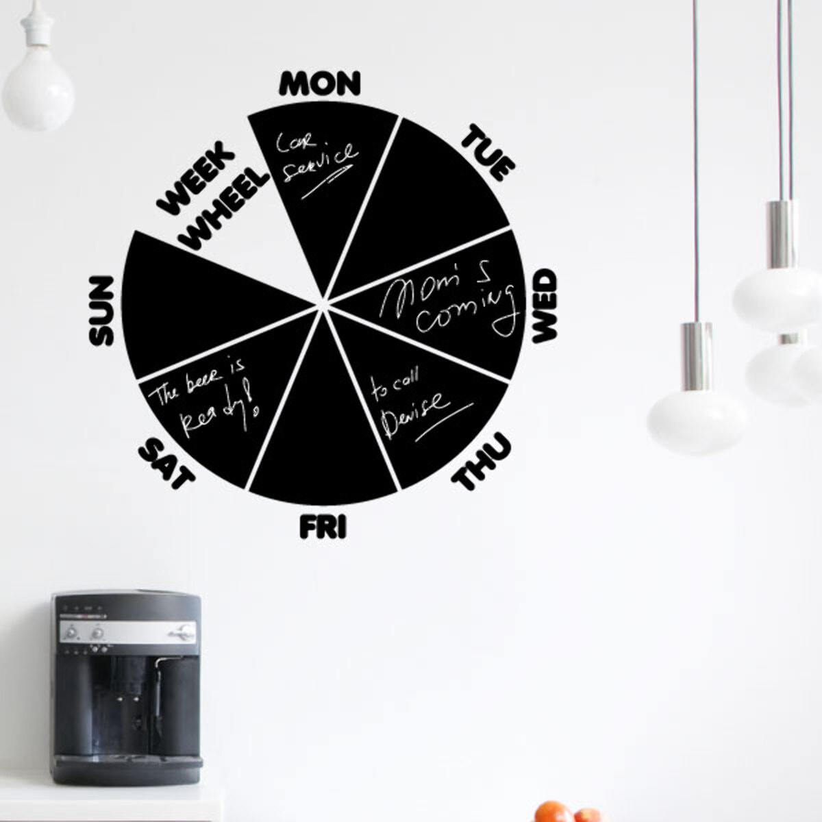Sticker ardoise tableau noir - stickers muraux adhésif effaçable - CALENDRIER ROUE HEBDOMADAIRE