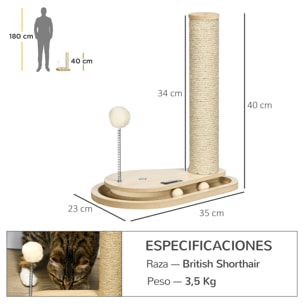 Árbol Rascador para Gatos 40 cm Torre para Gatos con Poste de Rascador Bola con Muelle y Bolas en la Pista 35x23x40 cm Roble