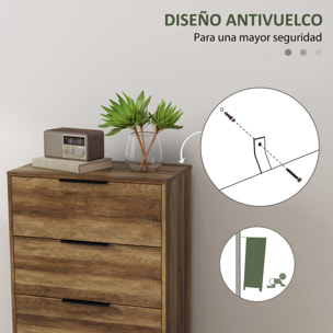 Cómoda de 4 Cajones Cómoda para Dormitorio Alta con Tiradores Metálicos Cajonera Estrecha para Salón Pasillo 62x35x105 cm Natural
