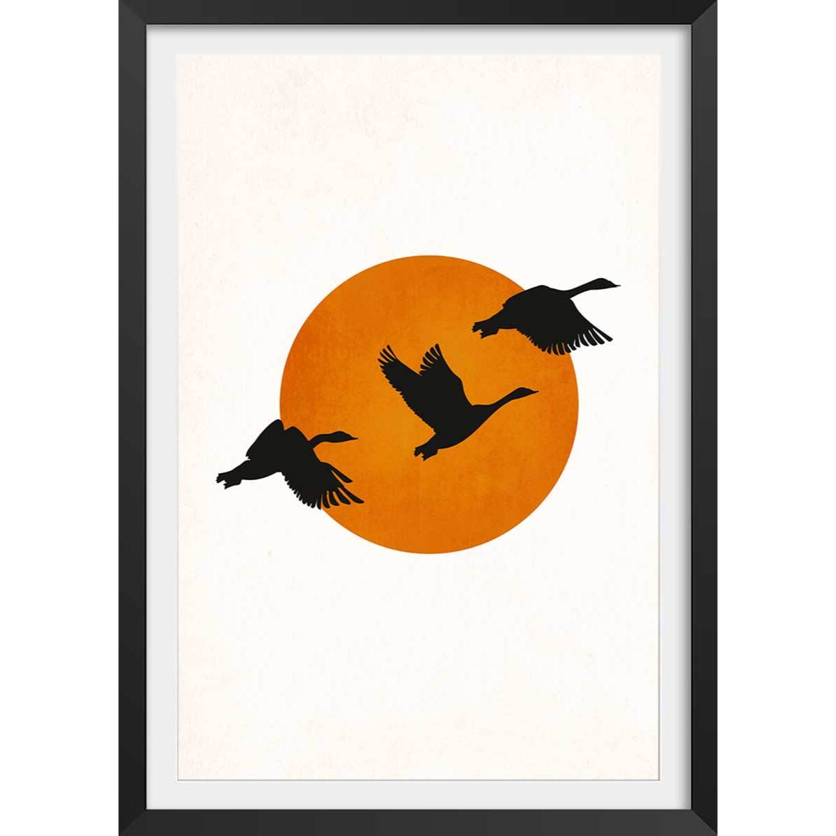 Affiche ""Retour des grues"" Affiche + cadre en bois - Noir