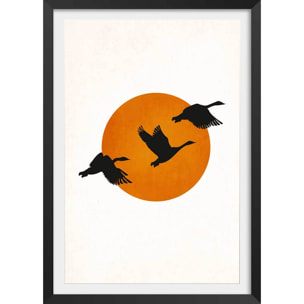 Affiche ""Retour des grues"" Affiche + cadre en bois - Noir