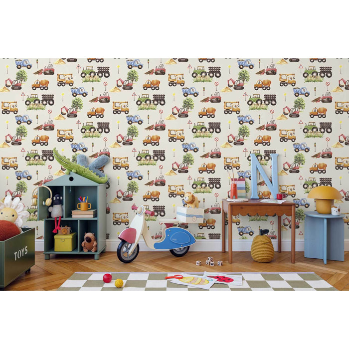 Papier peint engins de chantier animaux enfant