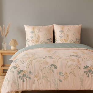 Parure housse de couette coton rose saumon