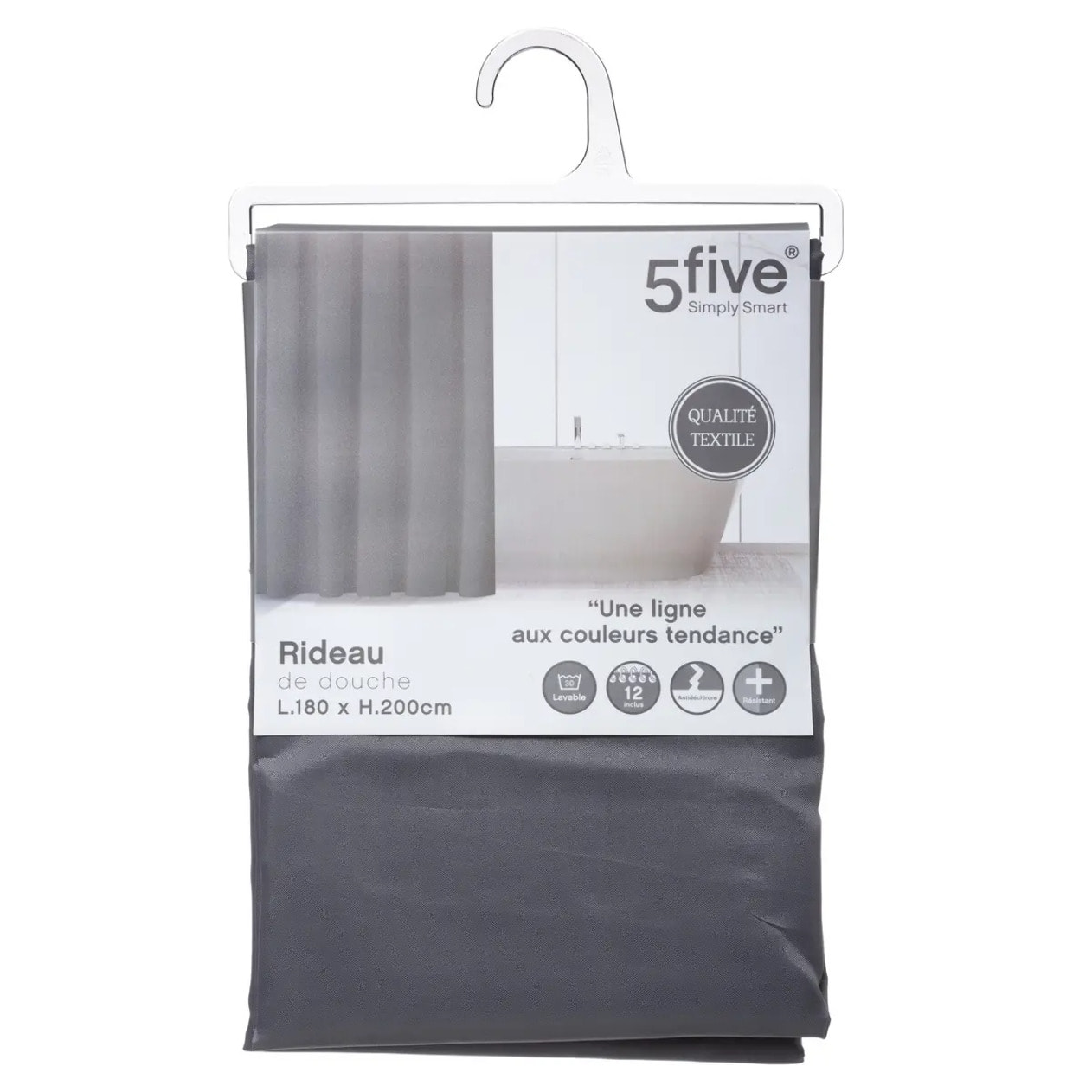 Rideau de douche 180x200cm Gris Colorama