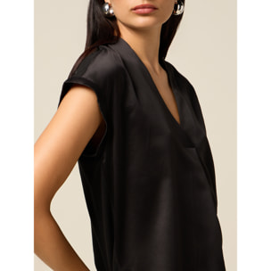 Oltre - T-shirt bimaterica con scollo a V - Nero