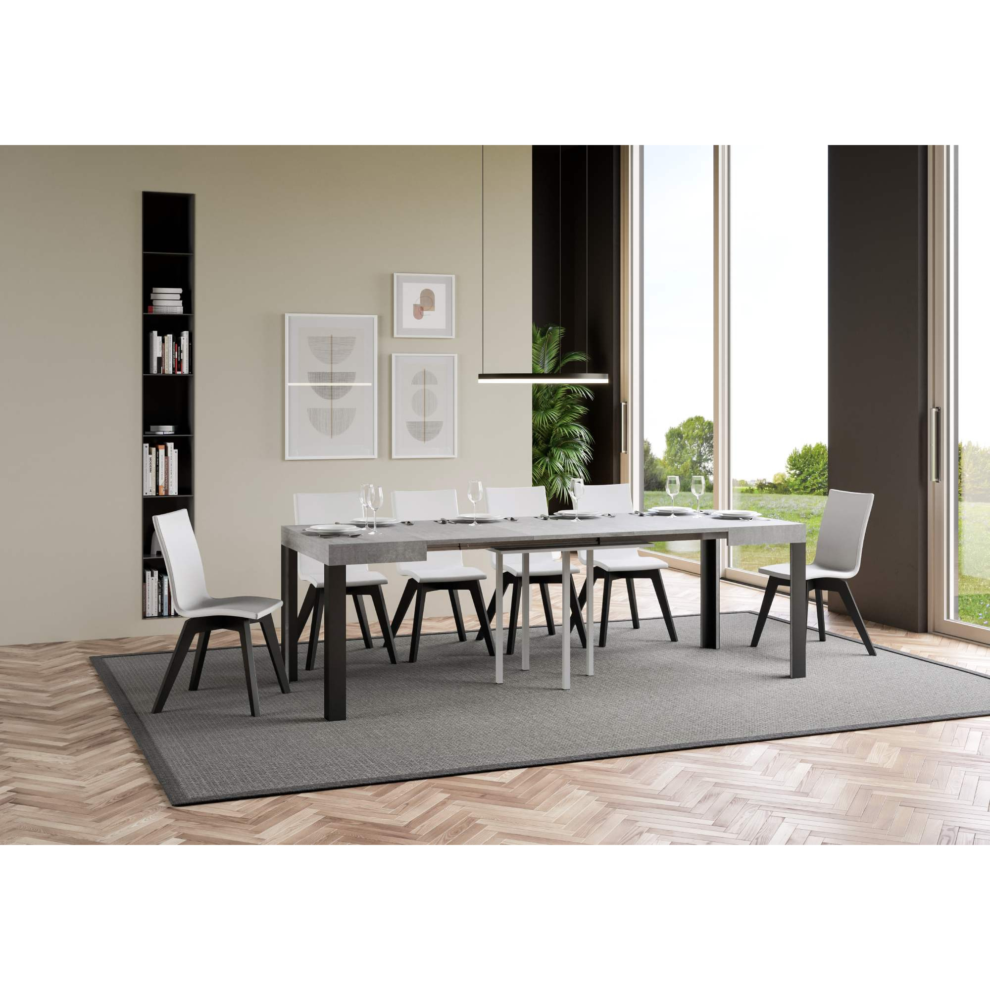 Tavolo allungabile 90x90/246 cm Linea Cemento telaio Antracite