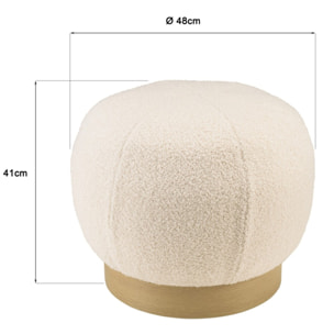 AGATHE - Pouf rond en tissu bouclette blanc D47cm