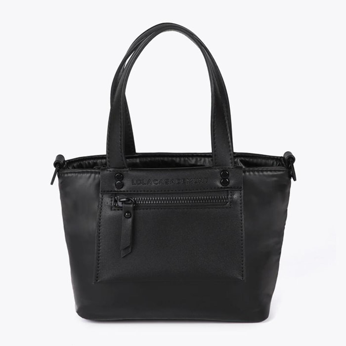 Mini shopper in nylon satinato con dettagli in effetto pelle