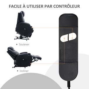 Fauteuil releveur électrique fauteuil de relaxation inclinable repose-pied relevable grand confort télécommande revêtement synthétique noir