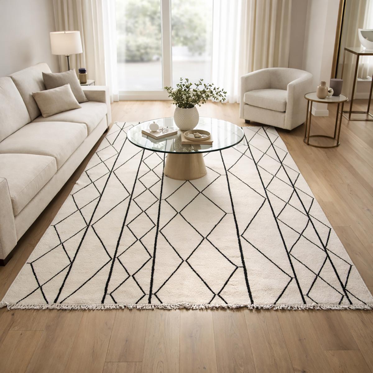Tapis kilim Reversible Nihe tissé à la main en laine beige motif berbère