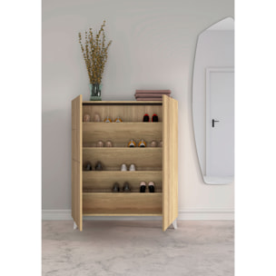 Zapatero Malmo melamina roble dorado patas blanco 109x90x27 cm