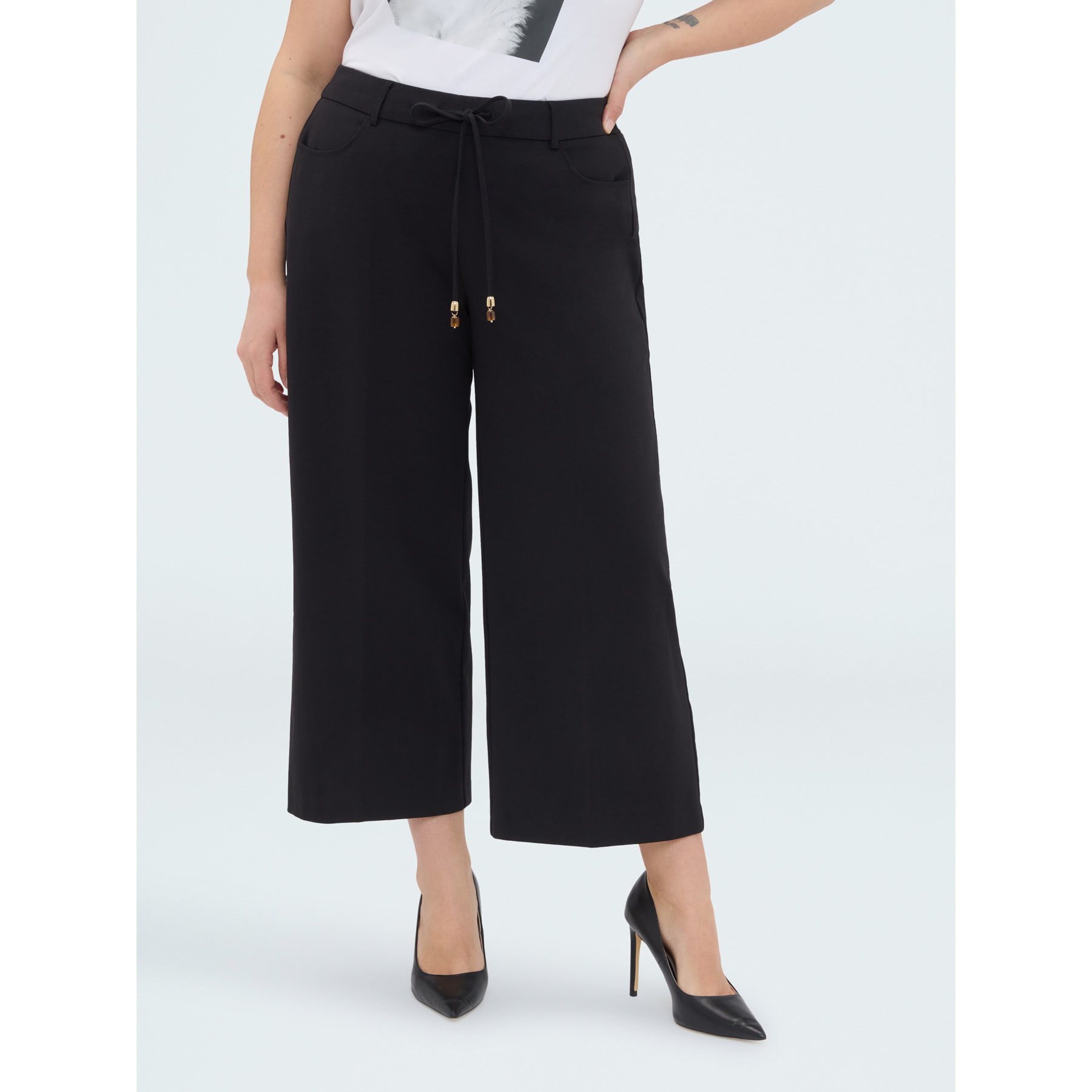 Fiorella Rubino - Pantaloni Cropped in Punto Milano - Nero