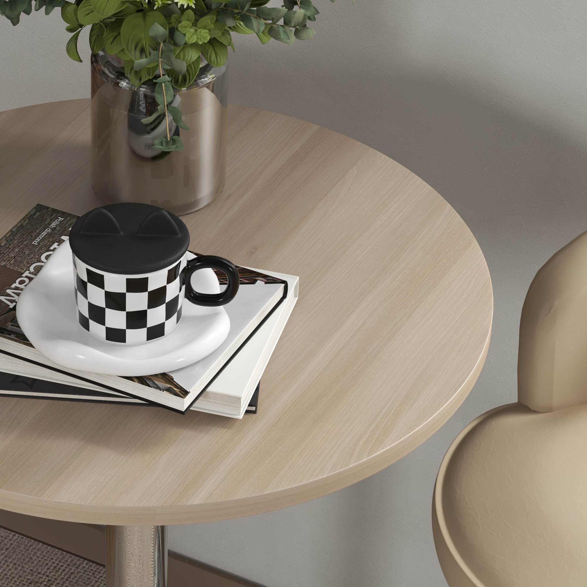 Mesa Alta Cocina, Mesa Alta Bar Redonda para 2 Personas, Altura Ajustable 69-91 cm, Tablero Giratorio 360°, Base de Acero, para Salón, Comedor, Cocina, 60x60x91 cm, Roble Claro