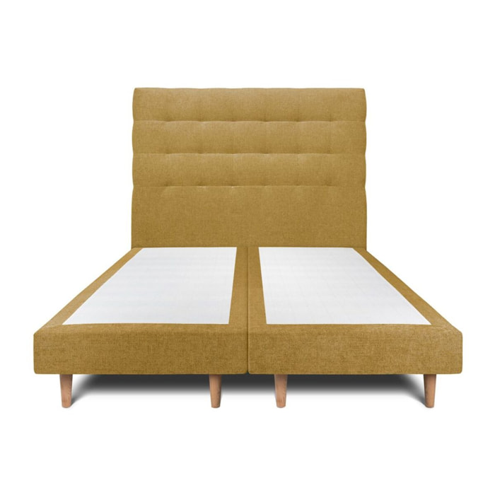Lit avec tête de lit capitonnée tissu et sommier tapissier Ep14