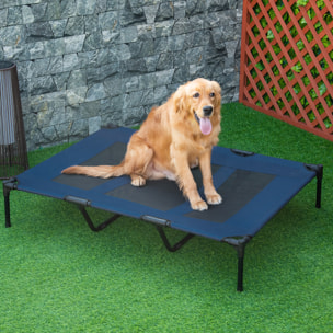 Cama Elevada para Perros Gatos Portátil Cama para Mascotas con Zona de Malla Transpirable y Tela Oxford Marco de Acero para Interior Exterior 122x92x23 cm Azul