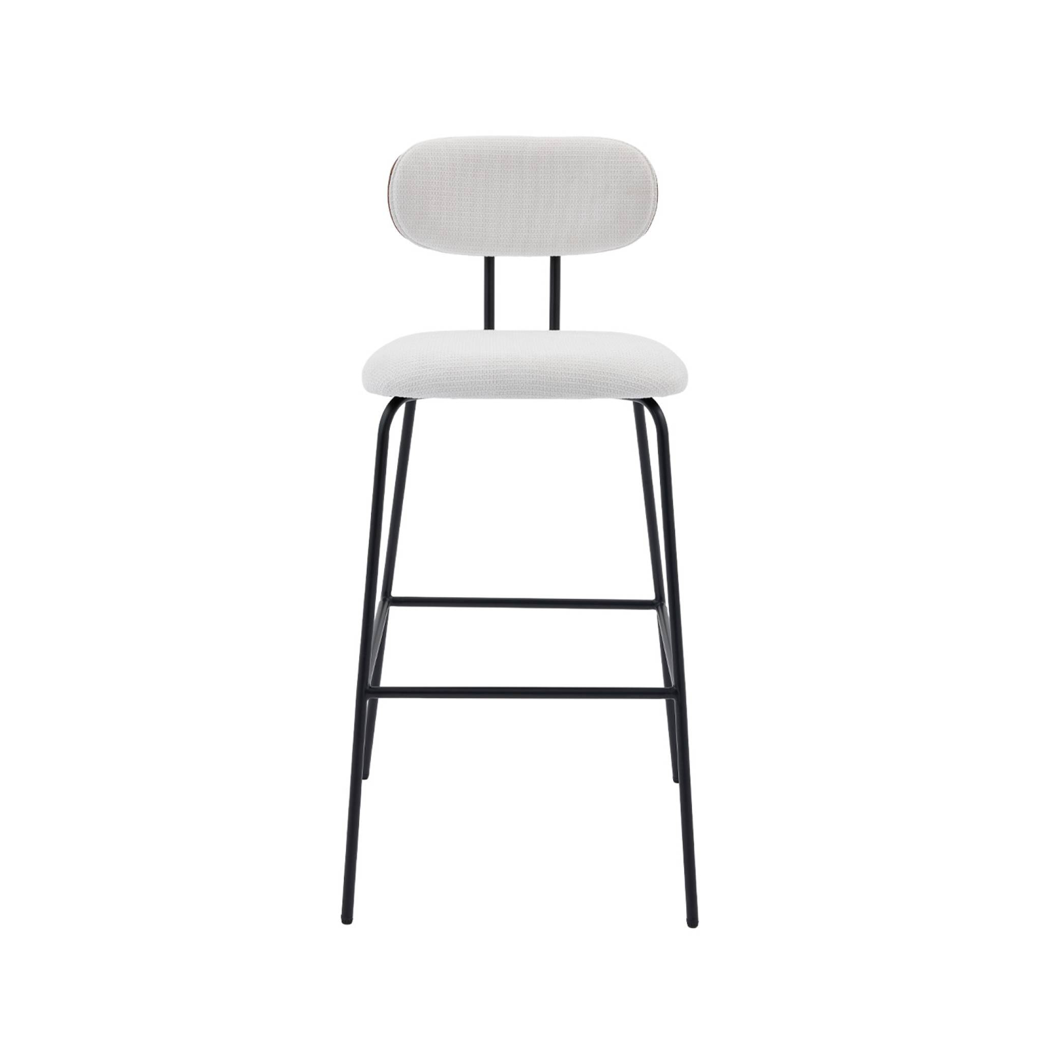 2 tabourets de bar décor bois courbé teinté noyer et tissu déperlant blanc. pieds métal noir mat (lot de 2) - L 44 x P 51 x H 103cm - Erin