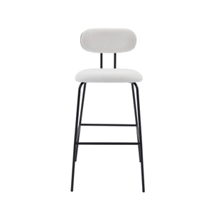 2 tabourets de bar décor bois courbé teinté noyer et tissu déperlant blanc. pieds métal noir mat (lot de 2) - L 44 x P 51 x H 103cm - Erin