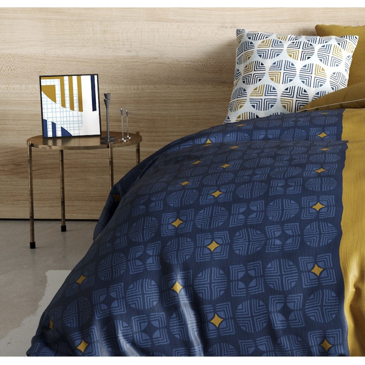 Parure housse de couette coton bleu